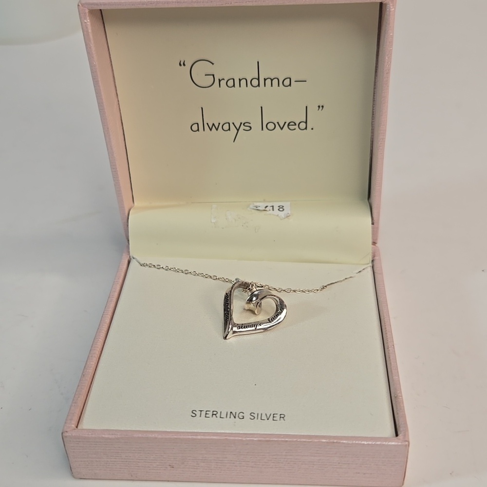 NIB Sterling Silver Heart Necklace Grandma Loved Engraved